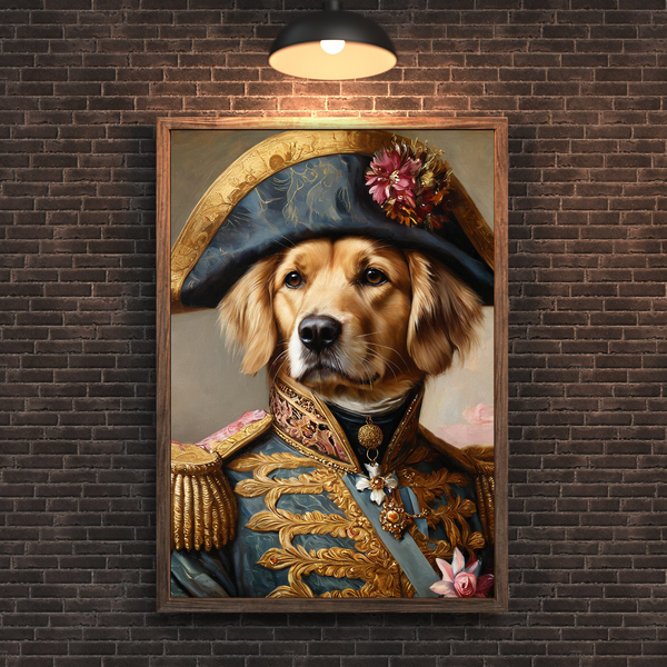 Custom Royal Dog Portrait – Golden Retriever General Renaissance Style Canvas