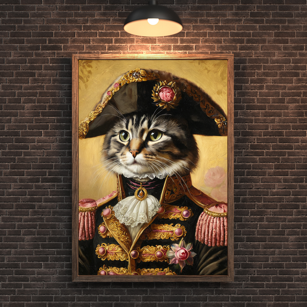 Custom Royal Cat Portrait – Tabby General Renaissance Style Canvas Wall Art