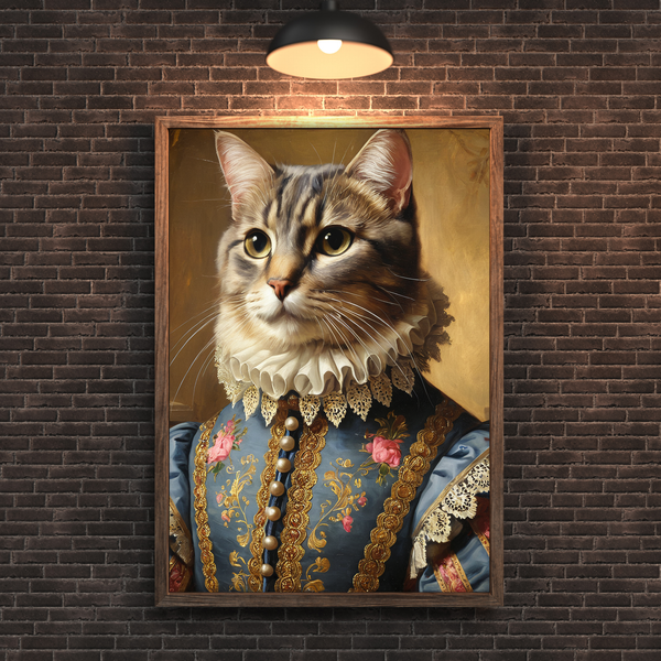 Custom Royal Cat Portrait – Queen Style Renaissance Pet Canvas Wall Art