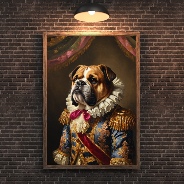 Custom Royal Dog Portrait – Bulldog General Renaissance Style Canvas Wall Art