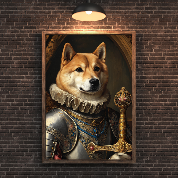 Custom Royal Dog Portrait – Shiba Inu Knight Renaissance Style Canvas Wall Art