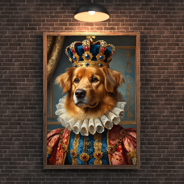 Custom Royal Dog Portrait – Golden Retriever King Renaissance Style Canvas Wall Art