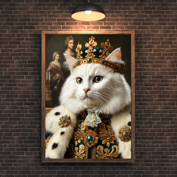 Custom Royal Cat Portrait – White King Renaissance Style Canvas Wall Art