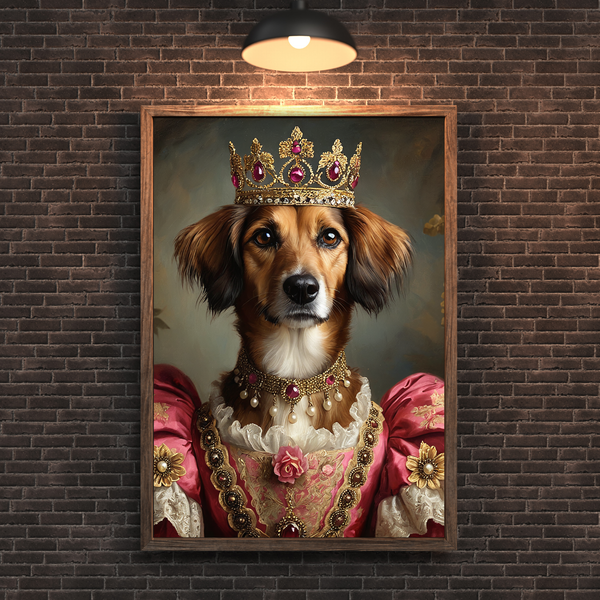 Custom Royal Dog Portrait – Queen Style Renaissance Pet Canvas Wall Art