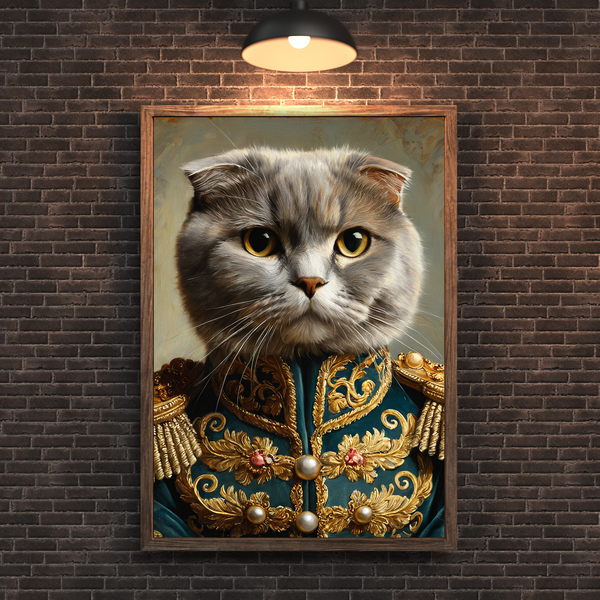 Custom Royal Cat Portrait – Scottish Fold General Renaissance Style Canvas Wall Art