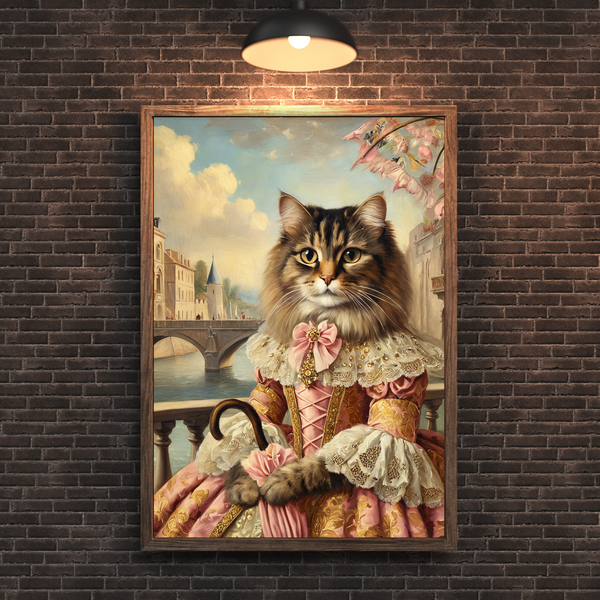 Custom Royal Cat Portrait – Lady Cat Renaissance City Scene Canvas Wall Art