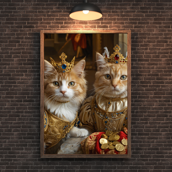Custom Royal Cat Portrait – Renaissance King Cat Couple Canvas Wall Art