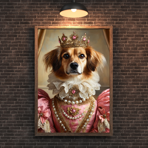 Custom Royal Dog Portrait – Pink Queen Renaissance Style Canvas Wall Art