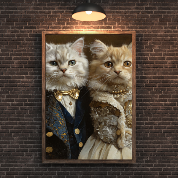 Custom Royal Cat Portrait – Renaissance Cat Couple Canvas Wall Art