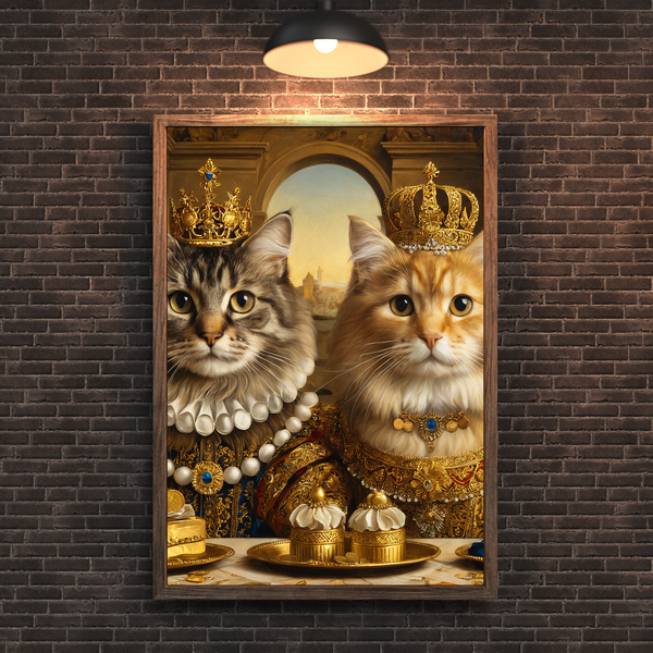 Custom Royal Cat Portrait – Renaissance King & Queen Cat Couple Canvas Wall Art
