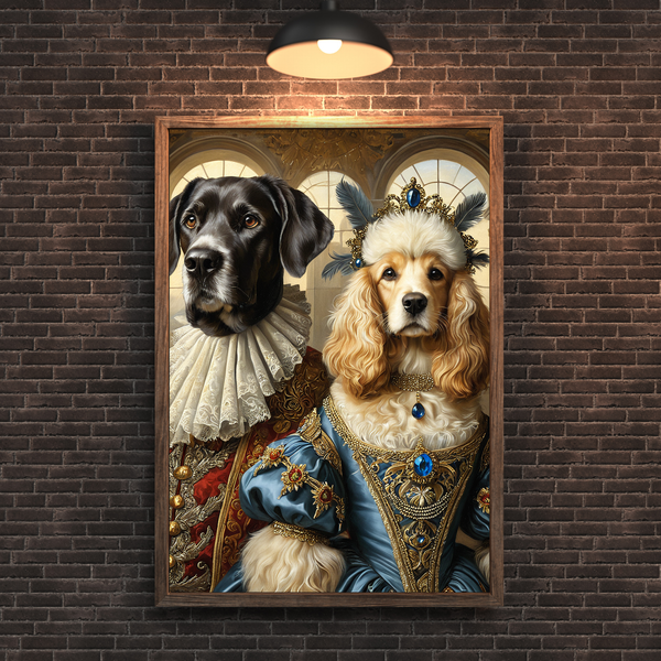 Custom Royal Dog Portrait – Renaissance Dog King & Queen Couple Canvas Wall Art