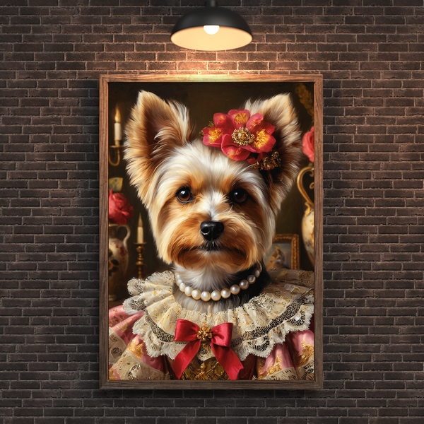 Custom Royal Dog Portrait – Yorkshire Terrier Queen Renaissance Style Canvas