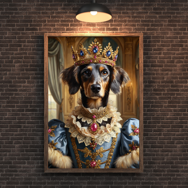 Custom Royal Dog Portrait – Queen Style Blue Renaissance Canvas Wall Art