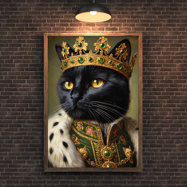 Custom Royal Cat Portrait – Black Cat King Renaissance Style Canvas Wall Art