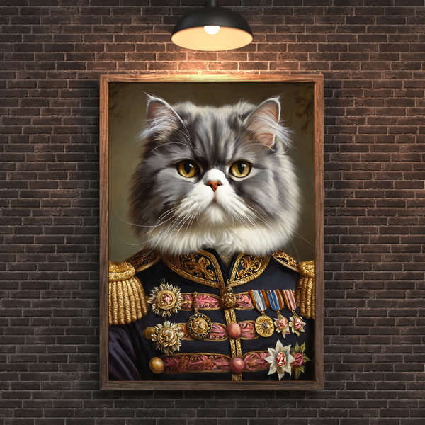 Custom Royal Cat Portrait – Longhair General Renaissance Style Canvas Wall Art