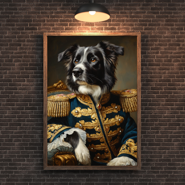 Custom Royal Dog Portrait – Border Collie General Renaissance Style Canvas Wall Art