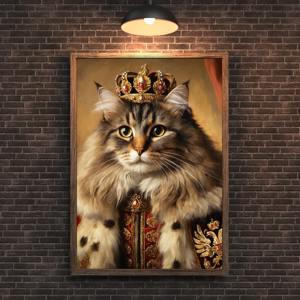 Custom Royal Cat Portrait – Longhair King Renaissance Style Canvas Wall Art