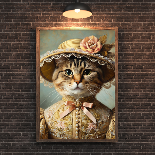 Custom Royal Cat Portrait – Tabby Cat Lady Renaissance Style Canvas Wall Art