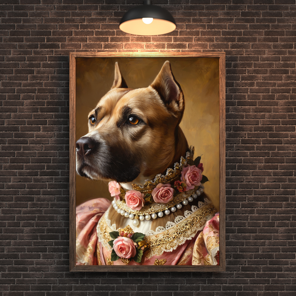 Custom Royal Dog Portrait – Pitbull Queen Renaissance Style Canvas Wall Art