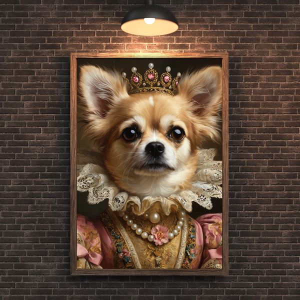 Custom Royal Dog Portrait – Chihuahua Queen Renaissance Style Canvas Wall Art
