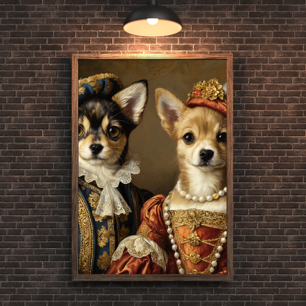 Custom Royal Dog Portrait – Renaissance Chihuahua Couple Canvas Wall Art