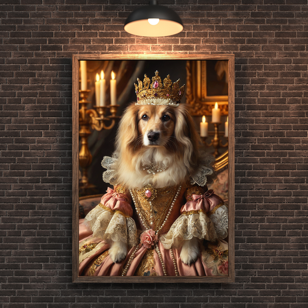 Custom Royal Dog Portrait – Elegant Queen Renaissance Style Canvas Wall Art