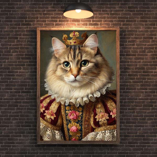 Custom Royal Cat Portrait – Longhair Tabby King Renaissance Style Canvas Wall Art