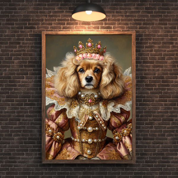 Custom Royal Dog Portrait – Spaniel Queen Renaissance Style Canvas Wall Art