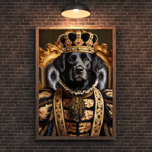 Custom Royal Dog Portrait – Black Lab King Renaissance Style Canvas Wall Art
