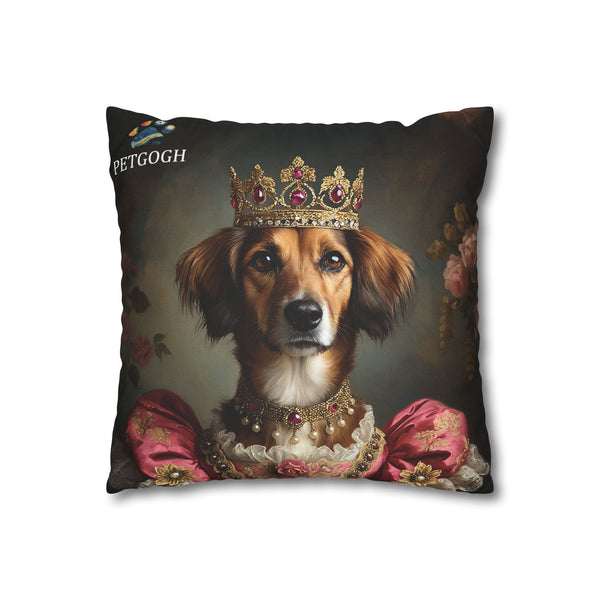 Custom royal dog portrait pillow with crown and pink gown – personalized cushion for pet lovers.