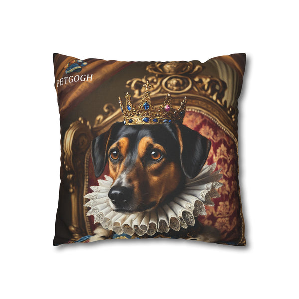 Dog king pillow with crown and royal throne design – personalized pet portrait cushion for dog lovers.