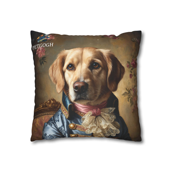Custom noble dog pillow with your pet’s portrait in aristocratic outfit and elegant royal background – personalized pet cushion gift for dog lovers.