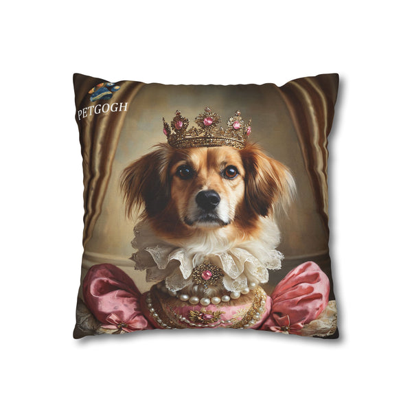 Custom dog pillow with royal crown and pink dress – personalized pet cushion for dog lovers.