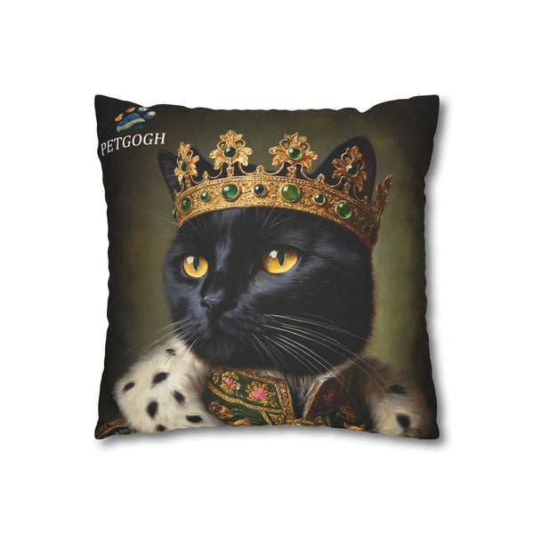 Custom king cat pillow featuring your cat’s portrait with jeweled crown and royal robe – personalized regal pet cushion gift for cat lovers and pet owners.