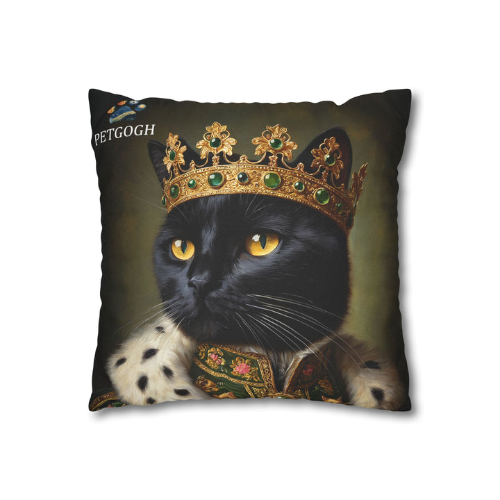 Custom king cat pillow featuring your cat’s portrait with jeweled crown and royal robe – personalized regal pet cushion gift for cat lovers and pet owners.