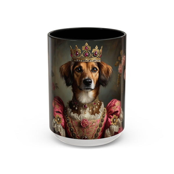 Custom royal queen dog mug with crown and royal dress