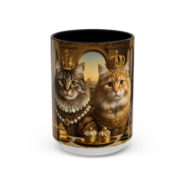 Royal cats couple mug with golden crowns