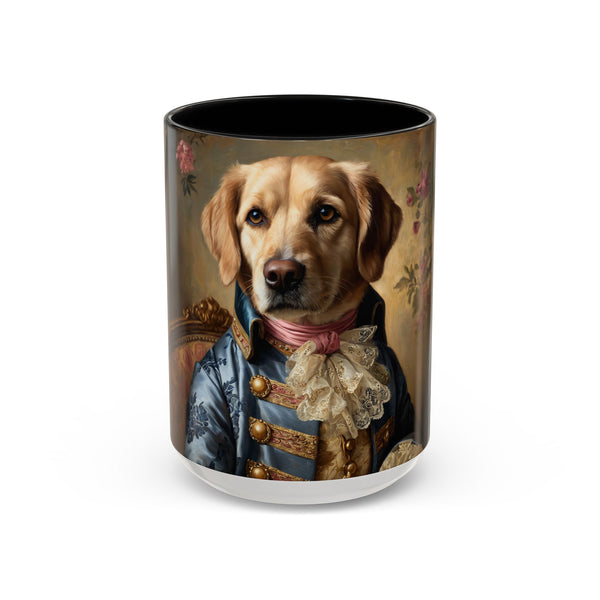 Custom aristocrat dog mug with blue embroidered coat