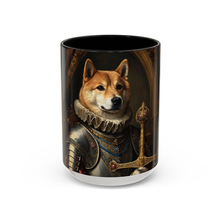 Custom Shiba Inu knight mug with royal armor and scepter