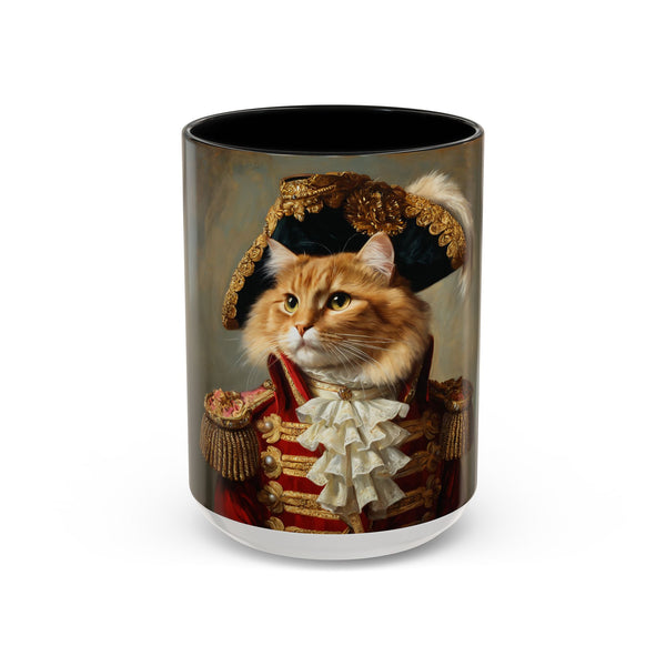 Custom orange cat admiral mug with red uniform
