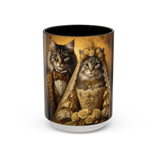 Royal cats wedding mug with bride and groom cats