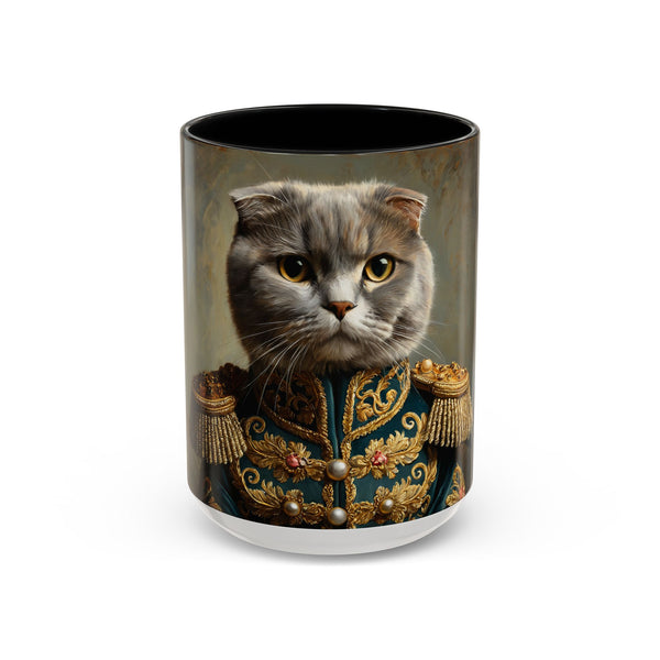 "Scottish Fold cat general portrait mug in royal attire