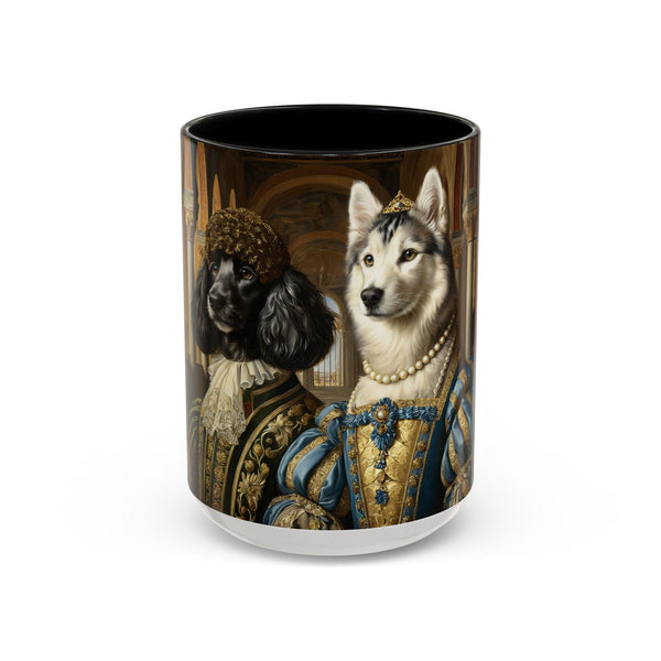 Royal husky and spaniel couple mug in Renaissance attire