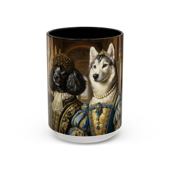 Royal husky and spaniel couple mug in Renaissance attire