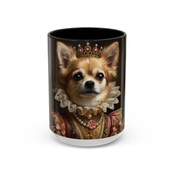 Custom Chihuahua Queen Mug – Personalized Royal Pet Portrait Coffee Cup with Crown & Pearls | 11oz & 15oz