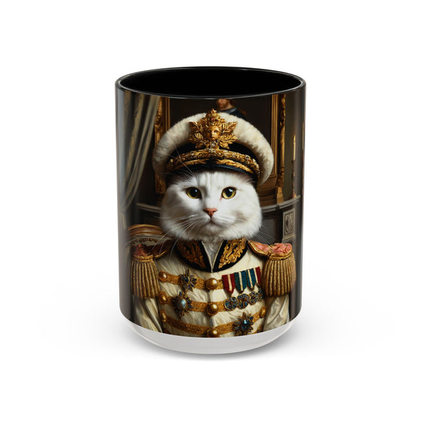 White cat admiral portrait ceramic mug