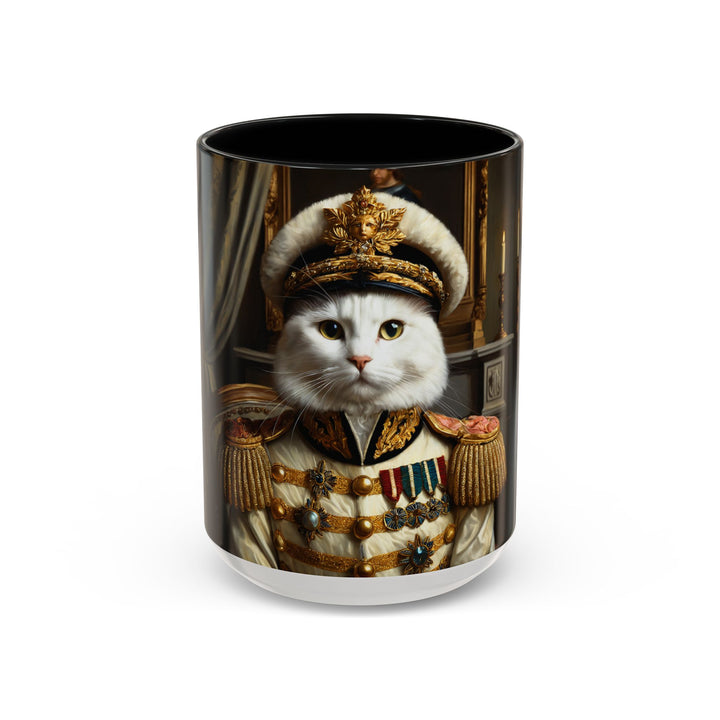 White cat admiral portrait ceramic mug