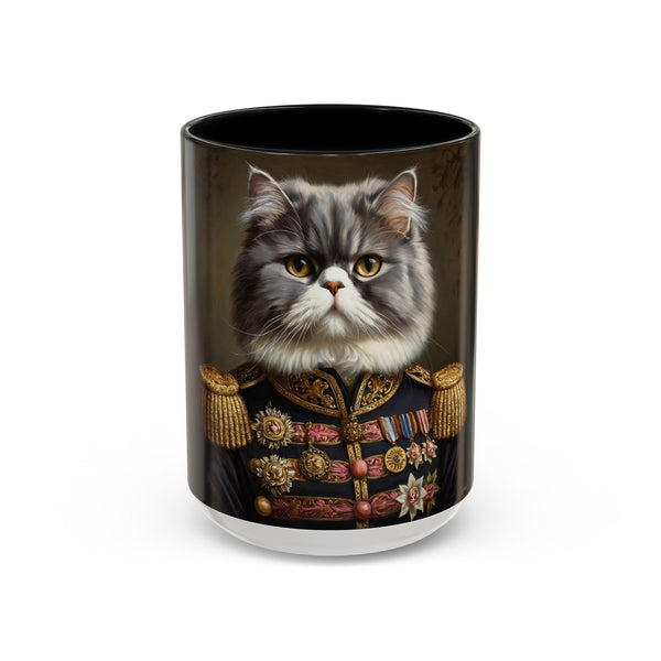 Custom royal general cat mug with decorated military uniform