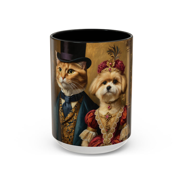Royal couple cat and dog mug with vintage portrait