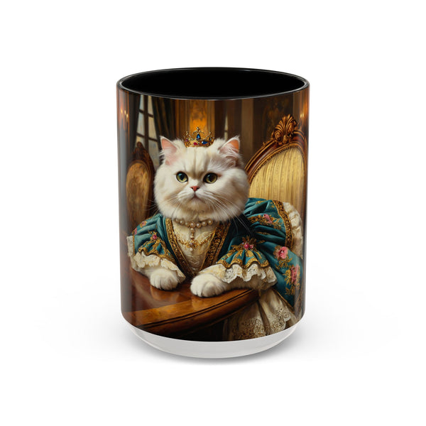 Royal queen cat mug with crown and teal gown